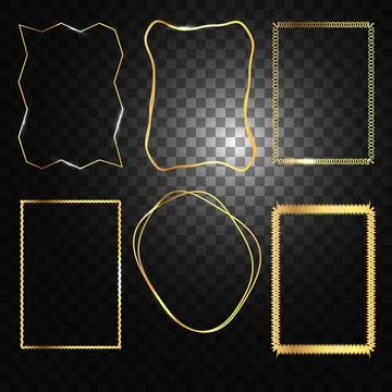Gold frame. Set with abstract frames. For designs and photos. Glowing sparkles Stock Illustration
