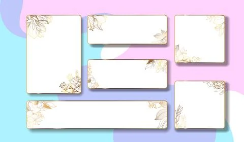 Gold frame. Set of labels with gold flowers and leaves. Square frame with sum Stock Illustration