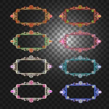 Gold frame. A set of multicolored square, ornate frames for designs and photos Stock Illustration