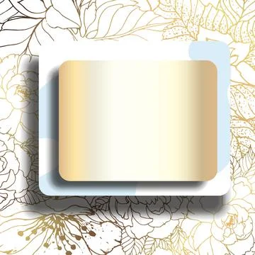 Gold frame square. 3D paper cutout. Leaves and flowers from golden threads. S Stock Illustration