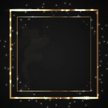 Gold frame. Square frame for designs and photos on a dark background. Glowing Stock Illustration