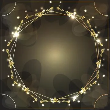Gold frame. Square frame for designs and photos on a dark background with abs Stock Illustration