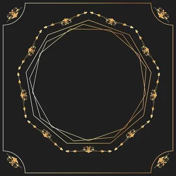 Gold frame. Square frame for designs and photos on a dark background. Glowing Stock Illustration