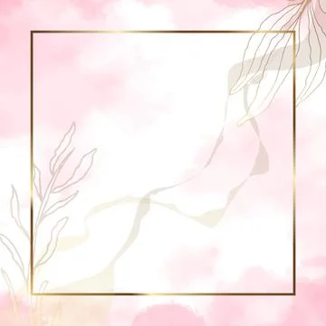 Gold frame square. Luxury square banner with watercolor stains and golden bra Stock Illustration