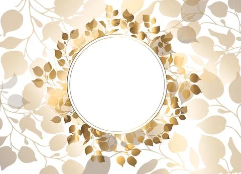 Gold frame. Vector round frame with golden branches in vintage style. Gradien Stock Illustration