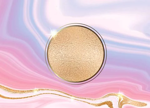 Gold frame. Vector round frame. Marble pink background with gold. Place for a Stock Illustration