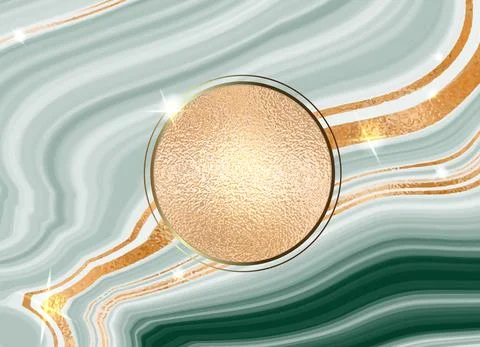 Gold frame. Vector round frame. Marble green background with gold. Place for  Stock Illustration