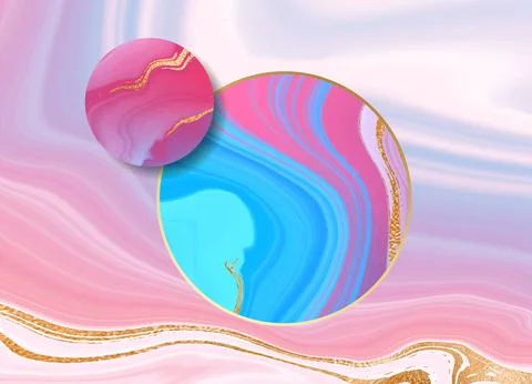 Gold frame. Vector round frame. Two in one. Marble pink background with gold. Stock Illustration