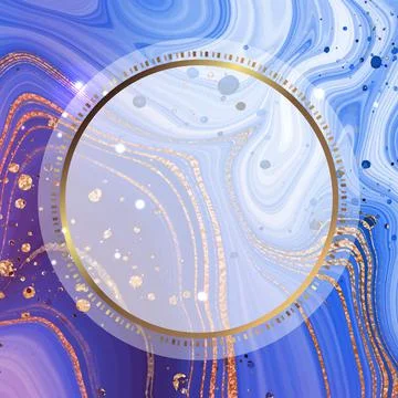 Gold frame. Vector round frame. Gradient beautiful marble background. Place f Stock Illustration