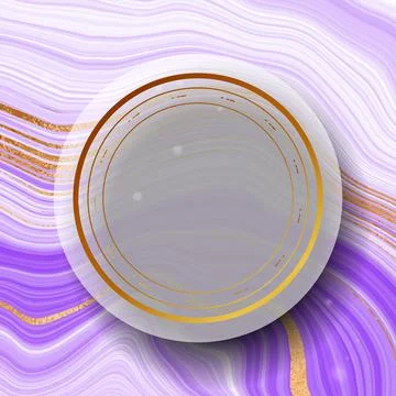 Gold frame. Vector round frame. Gradient beautiful marble background. Place f Stock Illustration