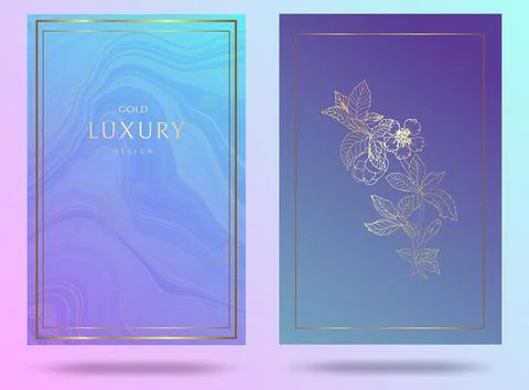 Gold frame. Wedding card template. Design for packaging in blue with a golden Stock Illustration