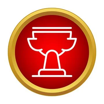 Gold framed red circle showing trophy icon winning Stock Illustration