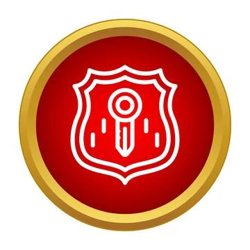 Gold framed shield with key outline providing security Stock Illustration