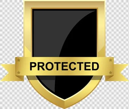 Gold-framed shield with the word "PROTECTED" across the center, symbolizing.. Stock Illustration