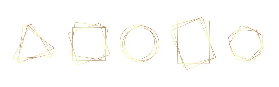 Gold frames collection. Wedding invitation elements. Shiny geometric borders  Stock Illustration