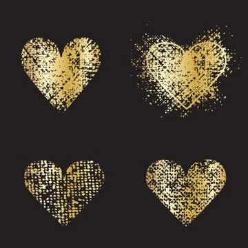 Gold Frames Heart on black Background. Handmade frames. Stock Illustration