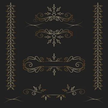Gold frames. Lines and decorations. Set of vector frames of gold. The file ca Stock Illustration