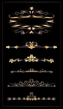 Gold frames. Modern style and fashionable solutions. Lines and decorations. S Stock Illustration
