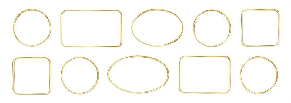Gold frames. Round and square logo, ring golden design line elements. Luxury Stock Illustration
