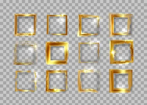 Gold frames set, Christmas theme square shaped old golden borders Stock Illustration