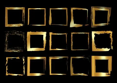 Gold frames set, Christmas theme square shaped old golden border Stock Illustration