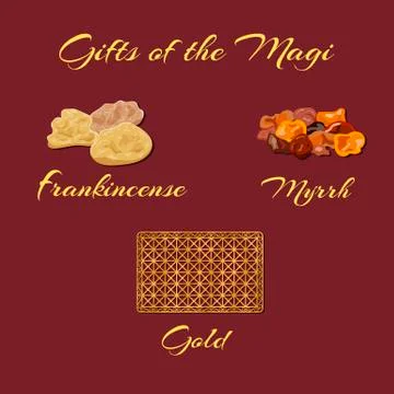 	Gold, frankincense and myrrh  Stock Illustration