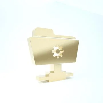Gold FTP settings folder icon isolated on white background. Software update,  Stock Illustration
