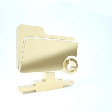 Gold FTP sync refresh icon isolated on white background. Software update, tra Stock Illustration