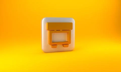 Gold Fuse of electrical protection component icon isolated on yellow background Stock Illustration