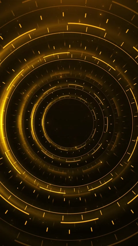 Gold futuristic interface circle visual rotating HUD arcs, glowing radial ticks, Stock Footage 340410471