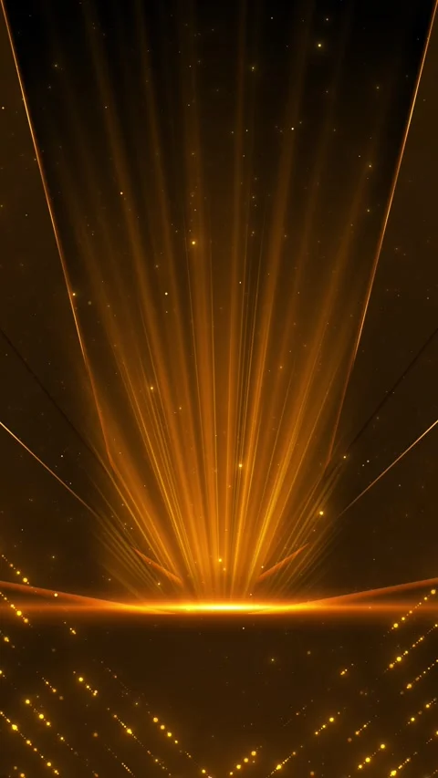 Gold futuristic stage background sharp perspective lines, bright horizon glow, s Stock Footage 340419662