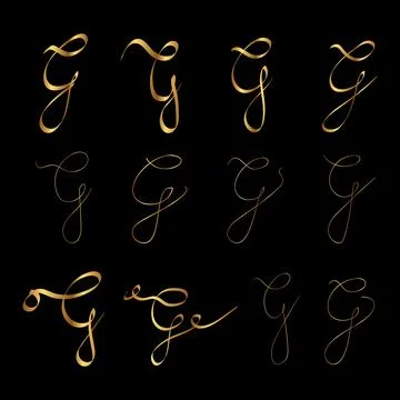 Gold G Letter Initial Cursive Hand Written Calligraphic Alphabet Set for Lo.. Stock Illustration