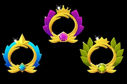 Gold game avatars, round frames with gem template for game. Stock-Illustration