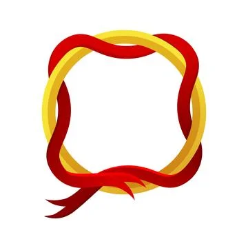 Gold game round frame template with red ribbon. Stock Illustration