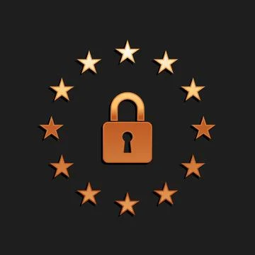Gold GDPR - General data protection regulation icon isolated on black background 스톡 일러스트