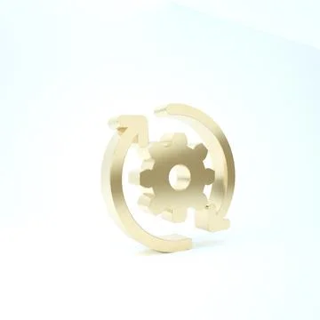 Gold Gear and arrows as workflow concept icon isolated on white background. G Stock Illustration