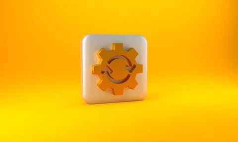 Gold Gear and arrows as workflow concept icon isolated on yellow background Stock Illustration
