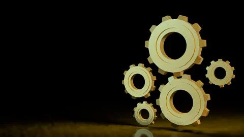The Gold gear in Black Background  for technology or Abstract  concept 3d r.. Stock Illustration