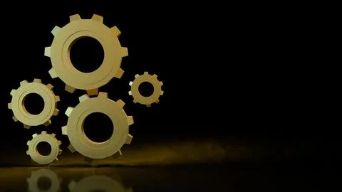 The Gold gear in Black Background  for technology or Abstract  concept 3d r.. Stock Illustration