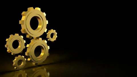 The Gold gear in Black Background  for technology or Abstract  concept 3d r.. Stock Illustration