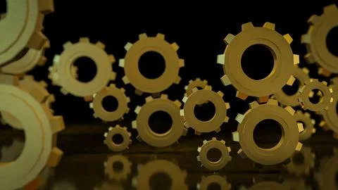 The Gold gear in Black Background  for technology or Abstract  concept 3d r.. Stock Illustration