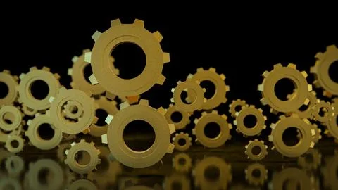 The Gold gear in Black Background  for technology or Abstract  concept 3d r.. Stock Illustration