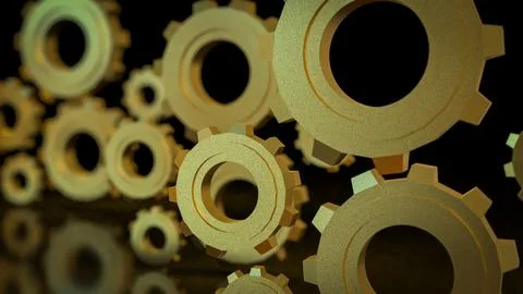 The Gold gear in Black Background  for technology or Abstract  concept 3d r.. Stock Illustration