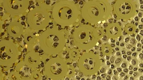 The Gold Gear for engine or Background concept 3d rendering. Illustrazione stock