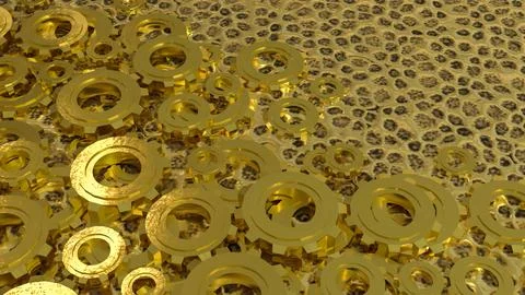 The Gold Gear for engine or Background concept 3d rendering. Illustrazione stock