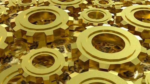 The Gold Gear for engine or Background concept 3d rendering. Illustrazione stock