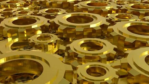 The Gold Gear for engine or Background concept 3d rendering. Illustrazione stock