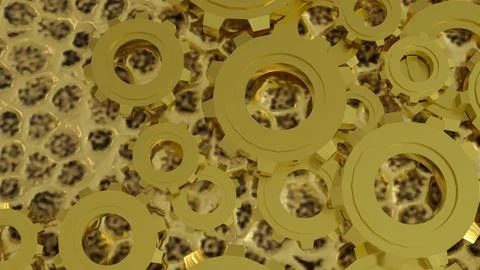 The Gold Gear for engine or Background concept 3d rendering. Illustrazione stock