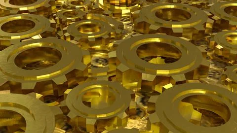 The Gold Gear for engine or Background concept 3d rendering. Illustrazione stock