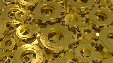 The Gold Gear for engine or Background concept 3d rendering. Illustrazione stock